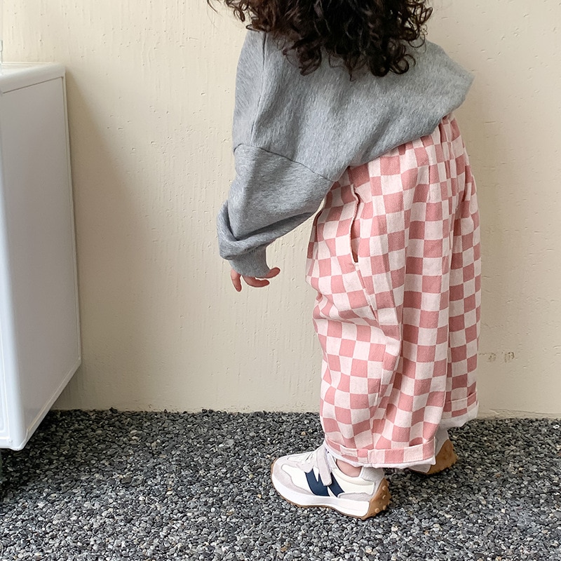 2022 Lente Koreaanse Stijl Unisex Kinderen Plaid Broek Losse Casual Peuters Kinderen Broek