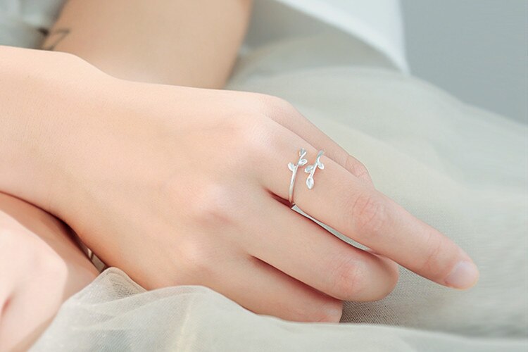 Schmuckstück Einfache Stil Silber Farbe Blatt Ringe Für Frauen Große Einstellbare Finger Ringe