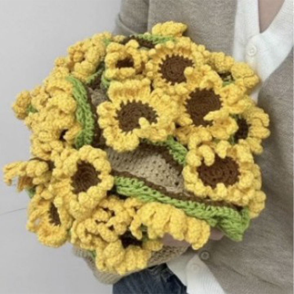 Woven Crocheted Rose Daisy Bouquet Blanket Unfinished Flower Bouquet Blanket DIY Craft Handmade: Light Grey