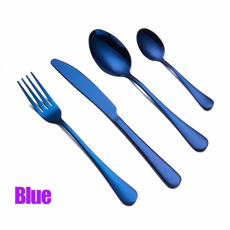 Spklifey Goud Serviesje Bruiloft Gouden Reizen Bestek Set Roestvrij Staal Diner Mes Vork Scoops Zilverwerk: blue