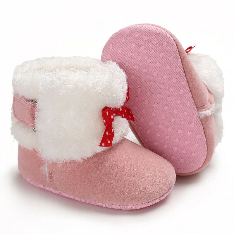Carino infante Appena nato Del bambino Delle Ragazze Addensare Cachemire di Inverno Della Peluche Stivali Da Neve Bowknot Caldo casuale Scarpe Rosa viola Bianco 0-18M