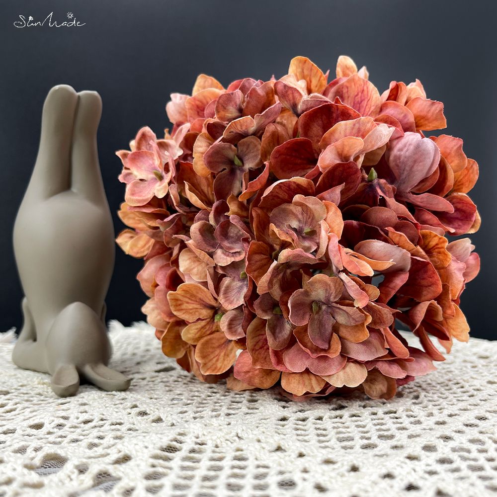 Flores artificiales de seda de hortensia grande, decoración de otoño, arreglo floral, suministros para el hogar y la boda: Autumn Orange