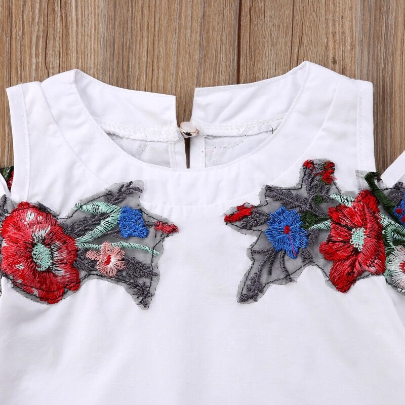 Toddler Infant Baby Girls Lace Backless Shirt Clothes Baby Girl Flower O-Neck Shirt White