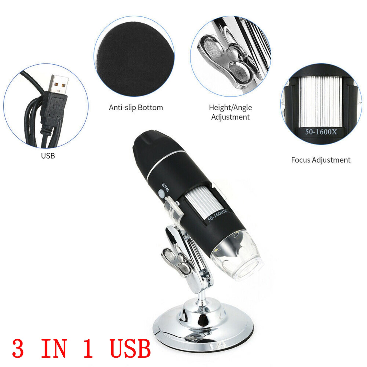 1600X 8 8 LED Digital Microscope Handheld LED Light USB Digital Handheld Microscope Endoscope Magnifier Camera AU USB: 3 IN 1 mini Bracket