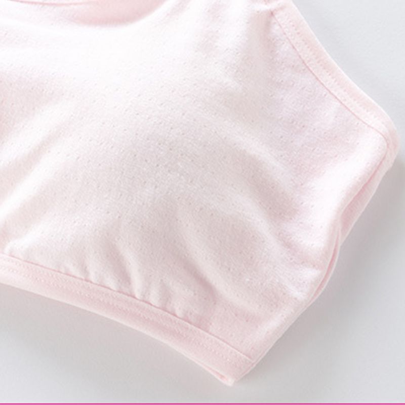 Teenager Puberty Girls Cotton Training Bra Spaghetti Straps Wire Free Sports Underwear Lightly Padded Embroidery Floral Applique