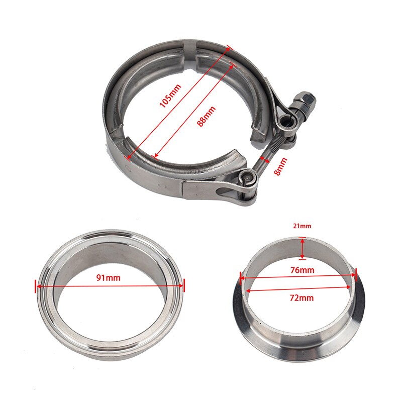 304 Rvs 2.5 "3" V-Band Klem Ijzer Flens Kit Universele Rvs V-Band turbo Uitlaat Klem: 3inch