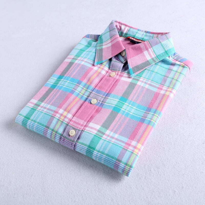 Camisa de franela a cuadros para mujer, blusas de , algodón, bordado, informal, manga larga, Tops, 27 colores, 100%: L / MM2118