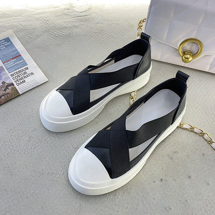 neue frühjahr und sommer frauen Fischer schuhe farbe passenden elastische Band hohl atmungs dicken boden schwamm kuchen faul o: Schwarz / 4
