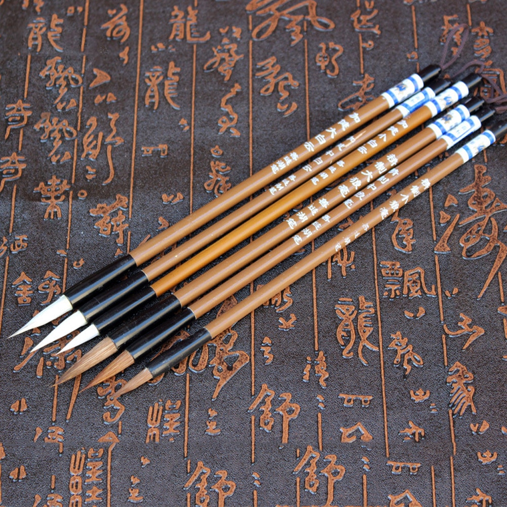 6pcs/set Study Student Stationery Home School Tools Easy Grip Art Calligraphy Painting Writing Brush Accessory Bamboo Drawing