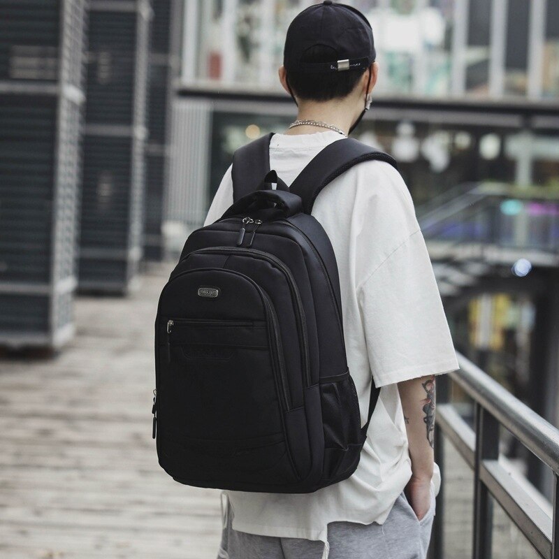 Drenge skoletasker til teenagere studerende rygsæk mænd sort nylon stor kapacitet rygsæk ungdom afslappet college stil taske stor: Sort