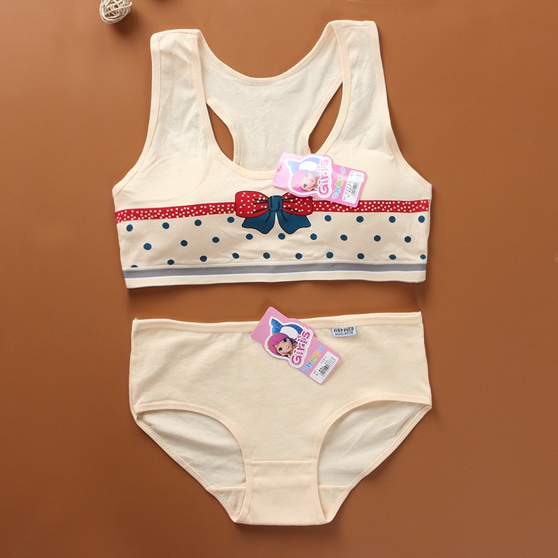 Mädchen bh set ohne stahl ring weste stil baumwolle cartoon sommer ohne einsätze rohr top mädchen bh und panty sets
