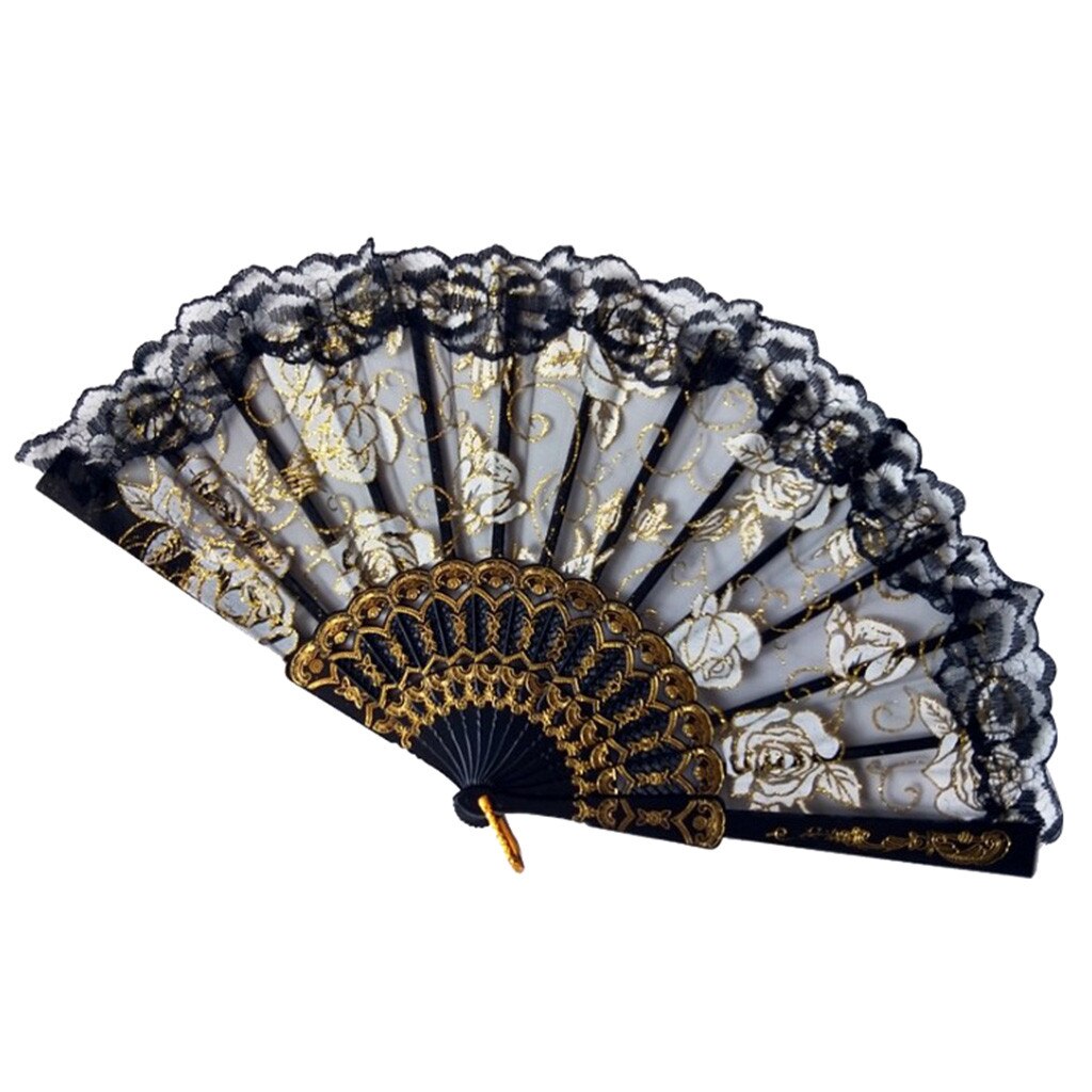 Vouwen Fans Bloemen Chinese Stijl Hollow Dance Wedding Hand Fans Schilderen Lace Silk Folding Handheld Bloemen Fans Abanico: D