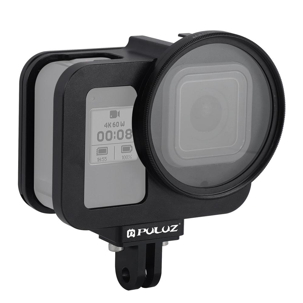 PULUZ voor GoPro HERO8 Zwarte Behuizing Shell CNC Aluminium Beschermende Kooi met Verzekering Frame & 52mm UV Lens