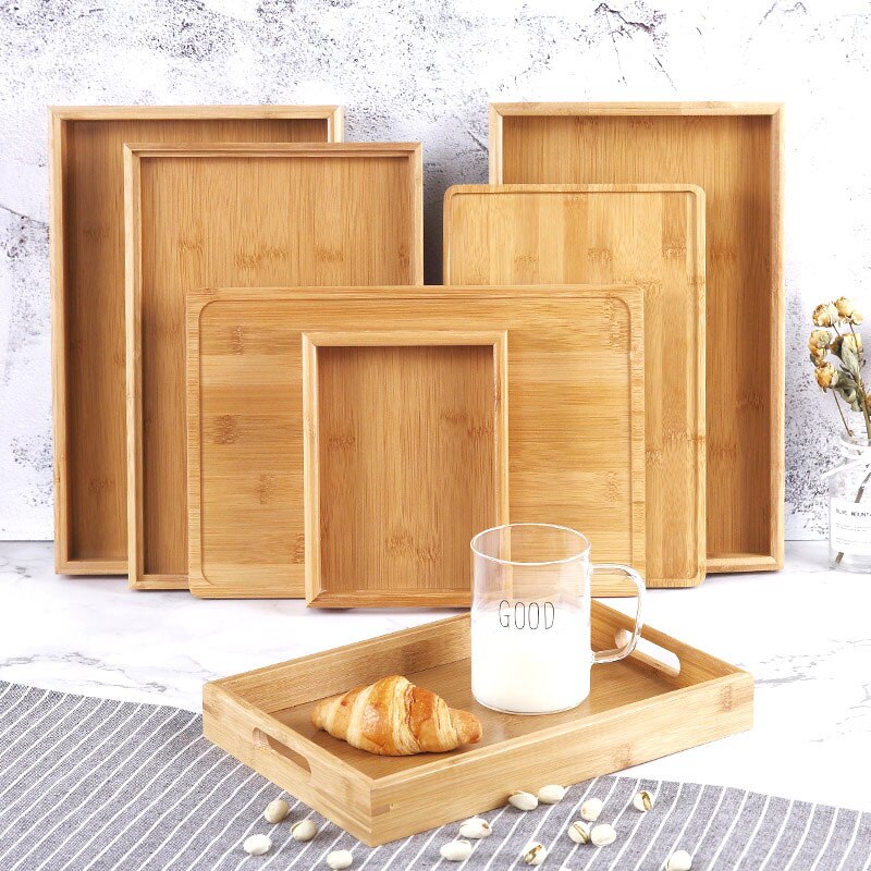 Rectangular bamboo wood tray Thee Dienblad Massief Hout Lade Trays Dienblad Kung Fu Thee Cup Lade Houten Hotel Diner Plaat