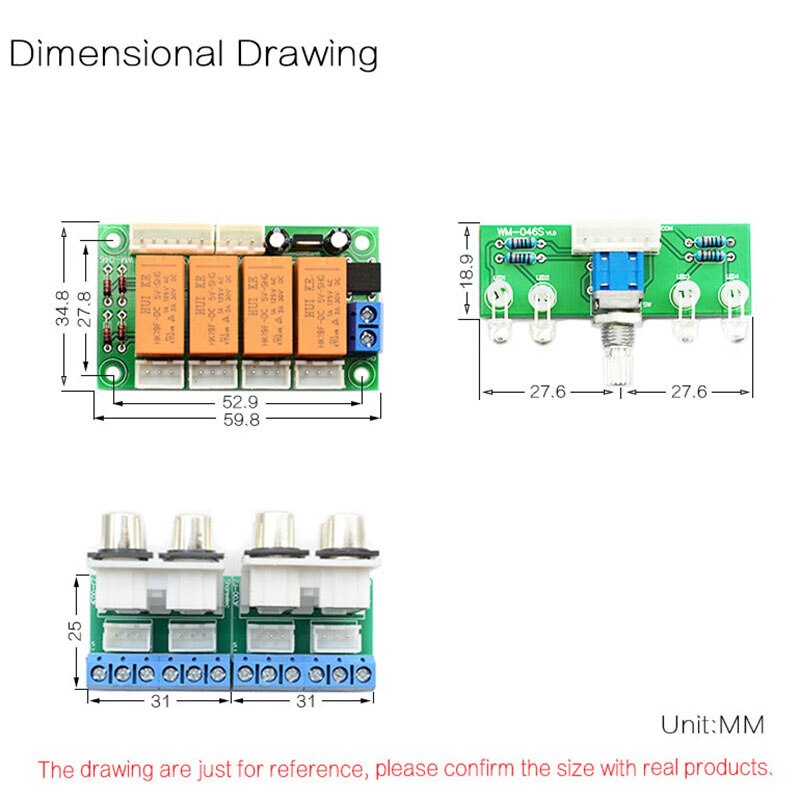 Selector de señal de entrada de Audio de 4 vías con relé, conmutador RCA, placa de selección de entrada de Audio, conmutación rotativa para amplificadores (acabado)