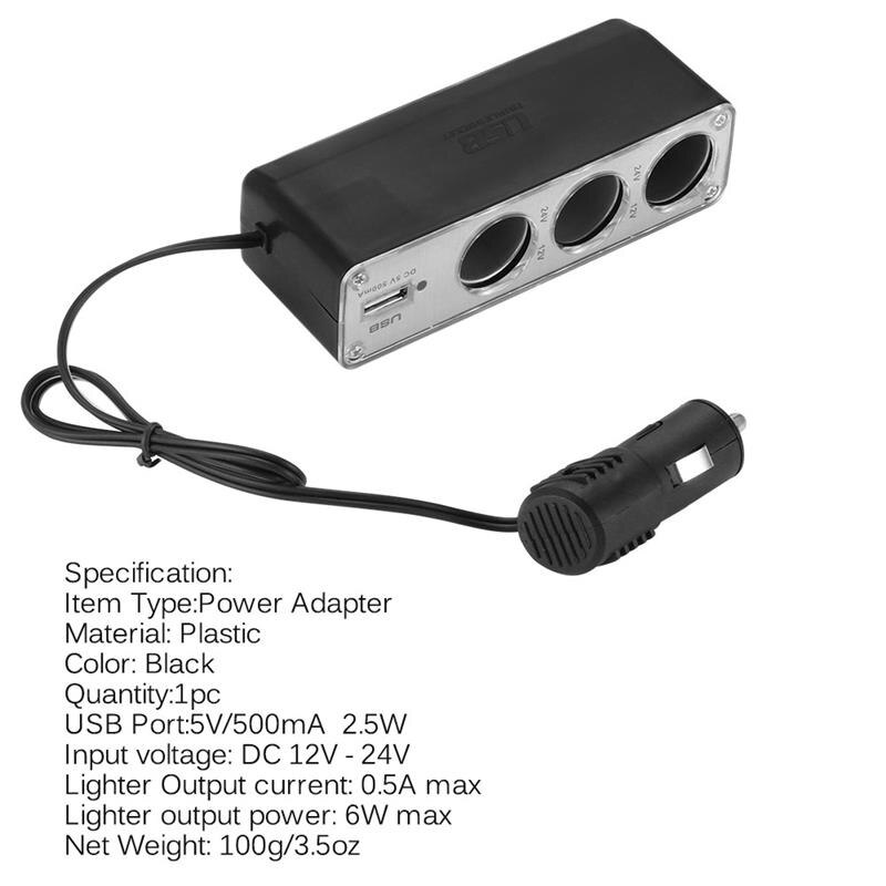 Divisor de encendedor de cigarrillos de 1 a 3 Hub Socket Universal para cargador de coche, adaptador cargador USB, múltiples interfaces, carga rápida