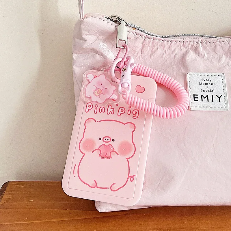 Porta carte per autobus ID studenti Porta carte tulipano orso coniglio con corda elastica Protezioni per carte di credito Custodia per carte bancarie rosa: marrone