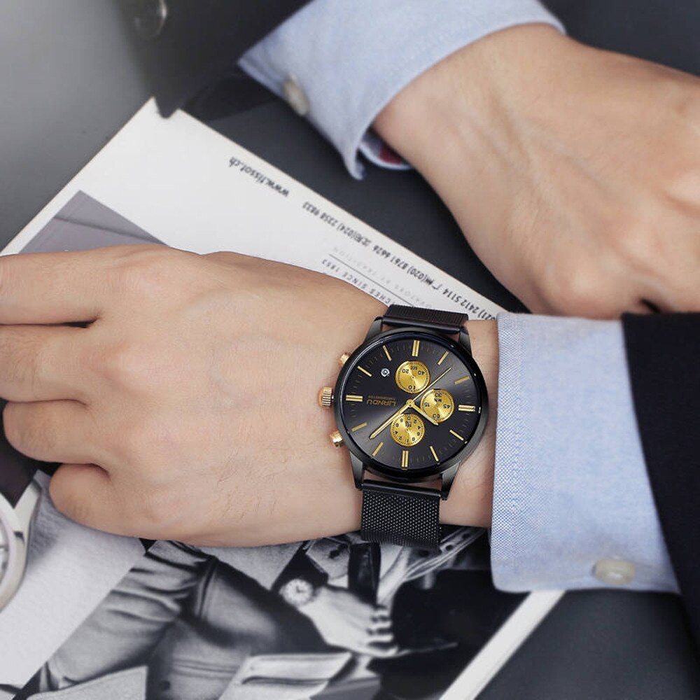LIANDU Watch Men Simple Stainless Steel Reloj Hombre Analog Quartz Zegarek Wristwatch Relogio Masculino Luxury Watches
