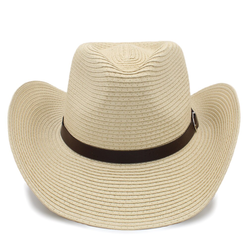 Sombrero de cowboy del oeste con cuerda resistente al viento para señora Caballero Playa Sol Sombrero de vaquera tamaño 58CM A0116-XSJ