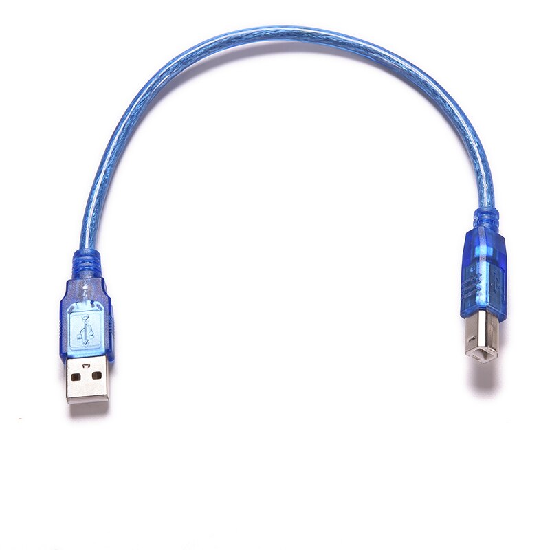 Blue 30cm USB 2.0 Printer Cable Type A Male to Type B Male Dual Shielding High Speed Transparent
