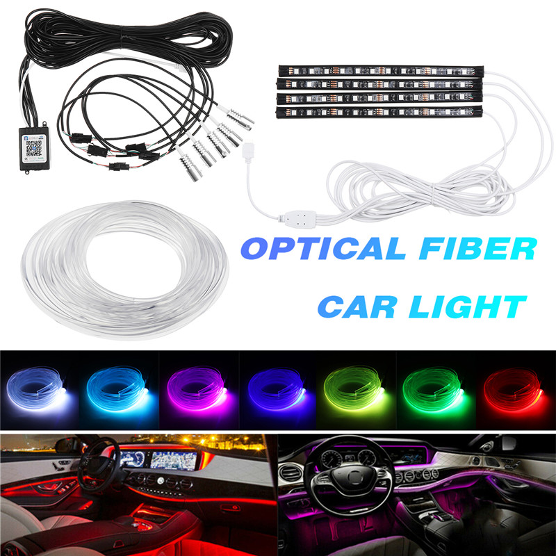 4 stuks RGB LED Strip/Glasvezel Strip/LED EL Strip Licht Set APP Controle voor Auto Interieur muziek Decoratie