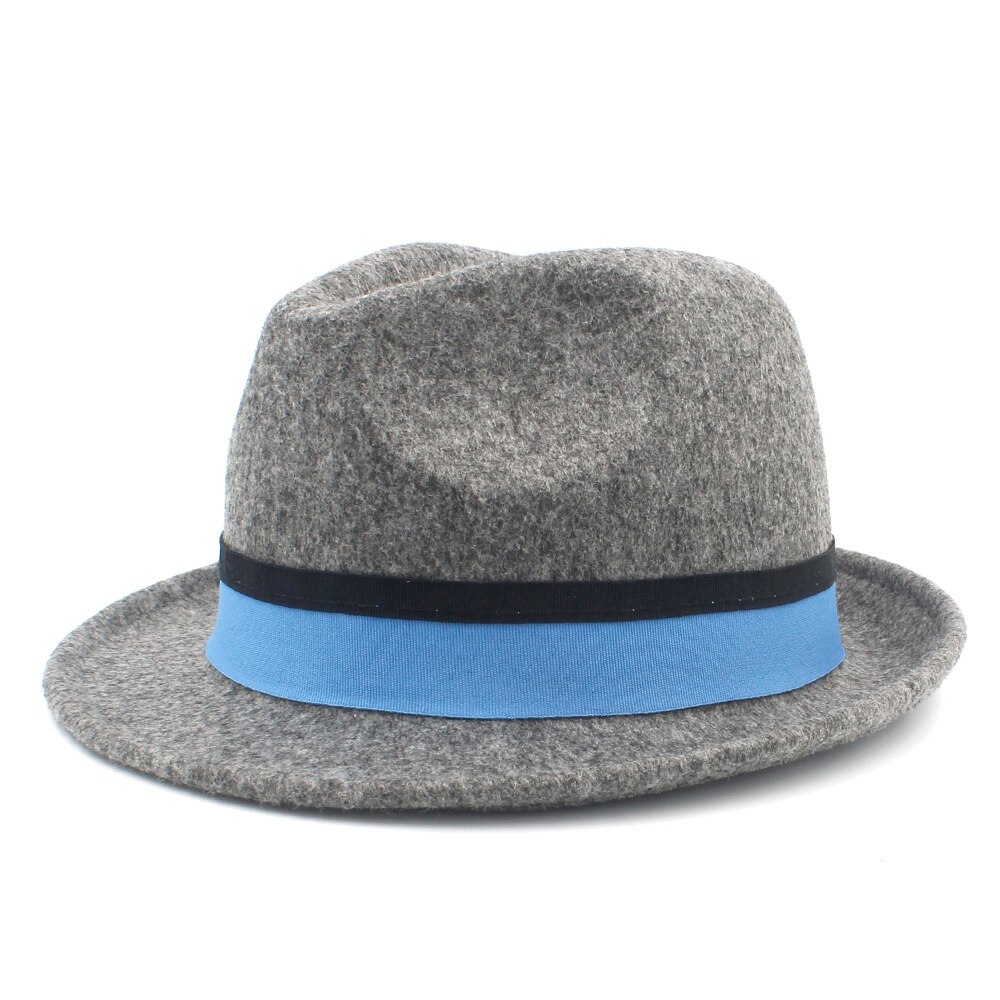 Ull kvinnor homburg fedora hatt med kort brim trilby filt båt jazz hatt med blått band bra pack  a18