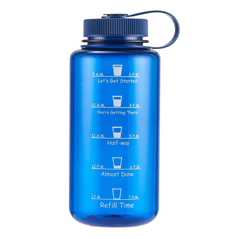 Sports Water Bottle Time Marker Tracker Goal 32oz/1000ml Large Volume Portable Drink Bottle BPA Free and Brand: Blue