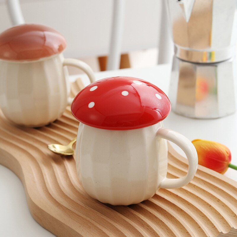 Taza de cerámica con forma de seta para mujer y Mamá, vaso de cerámica con tapa para café, leche y té, resistente al calor, de cumpleaños Ideal y