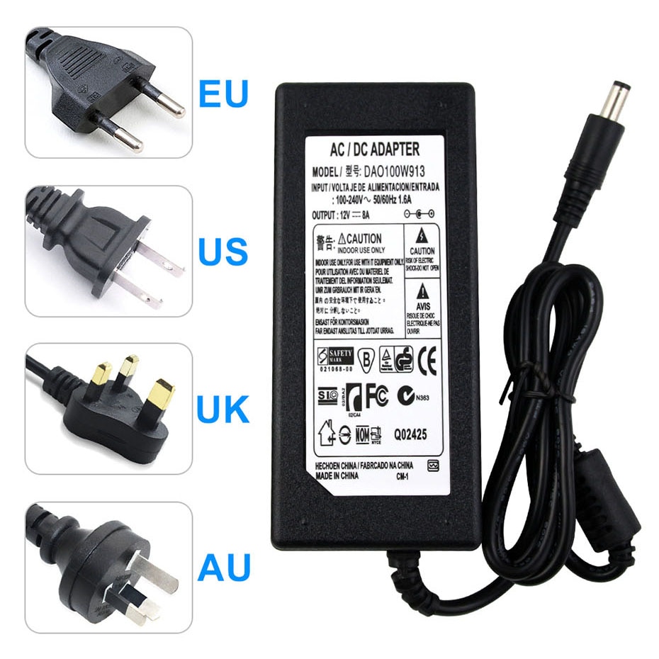 DC12V 1/2/3/5/6/8/10A commutateur adaptateur d'alimentation pour LED bande 12V 5.5mm x 2.5mm sortie éclairage transformateur adaptateur 12W-120W