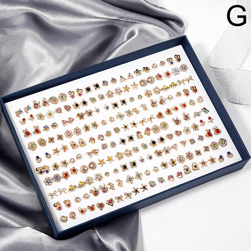 100 Pairs Boxed Leuke Oorbellen Gemengde Stijlen Kristal Kleine Stud Oorbellen Sets Meisje Geometrische Plastic Oorbellen Voor Vrouwen Sieraden: G