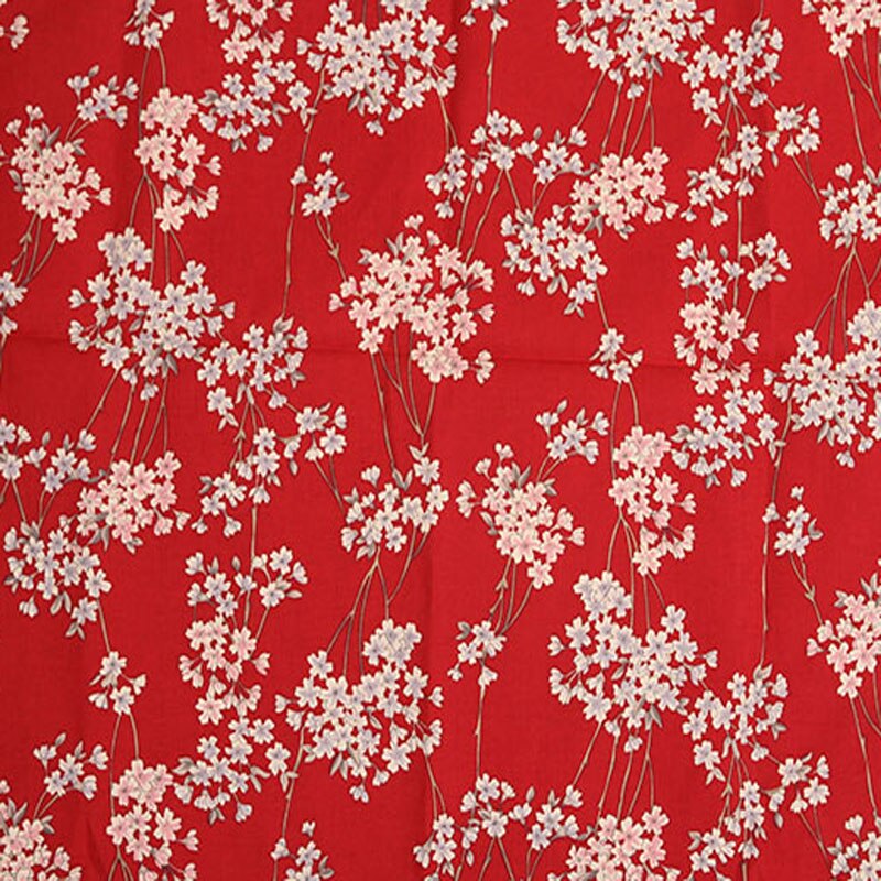 Tela de algodón tradicional con estampado de flores de cerezo Sakura Oriental, color negro y rojo, 50x135cm, para costura artesanal, pieza para bolsa de vestido