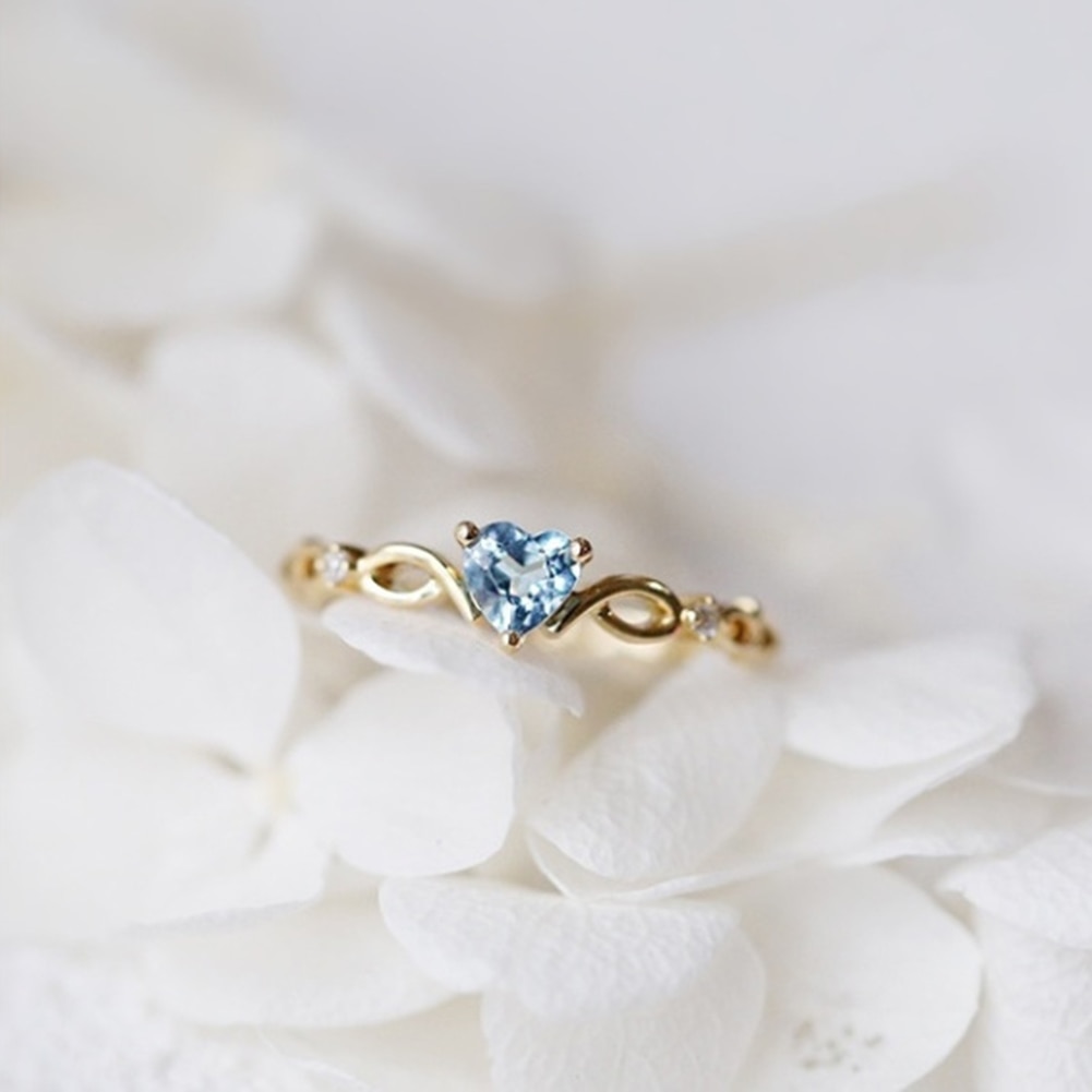 Twist klassisk hjerte vielsesringe kvinder blå rhinestone forlovelsesringe lille vintage ring jewerly