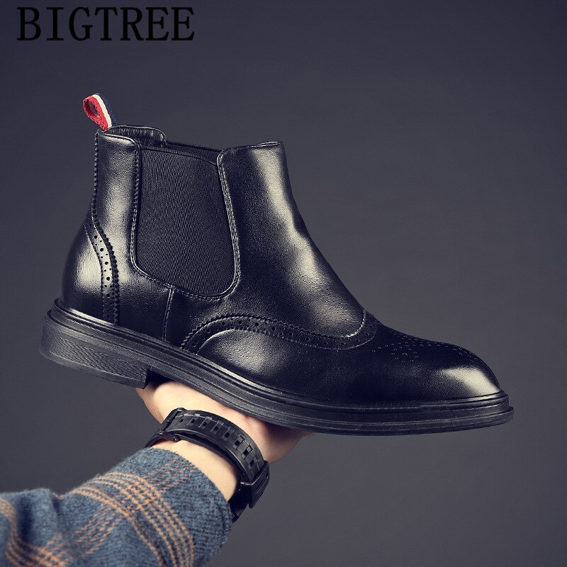 Botas Chelsea de vestir para hombre, zapatos Brogue clásicos de de lujo, botines de cuero, Ayakkabi