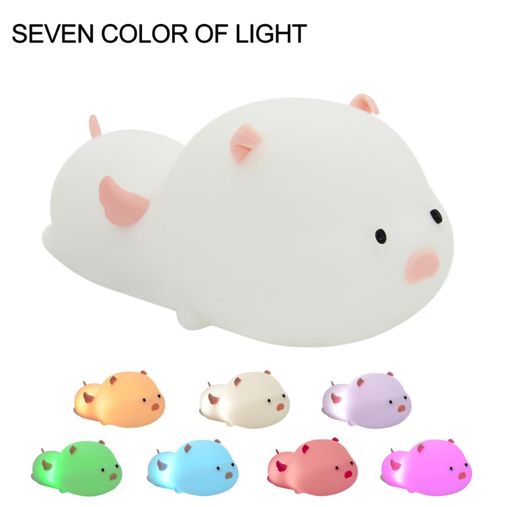 Silicone Touch Sensor LED Night Light USB Rechargeable Animal Bedroom Beside Night Lamps For Baby Children Kids Desk Lamp: Pig