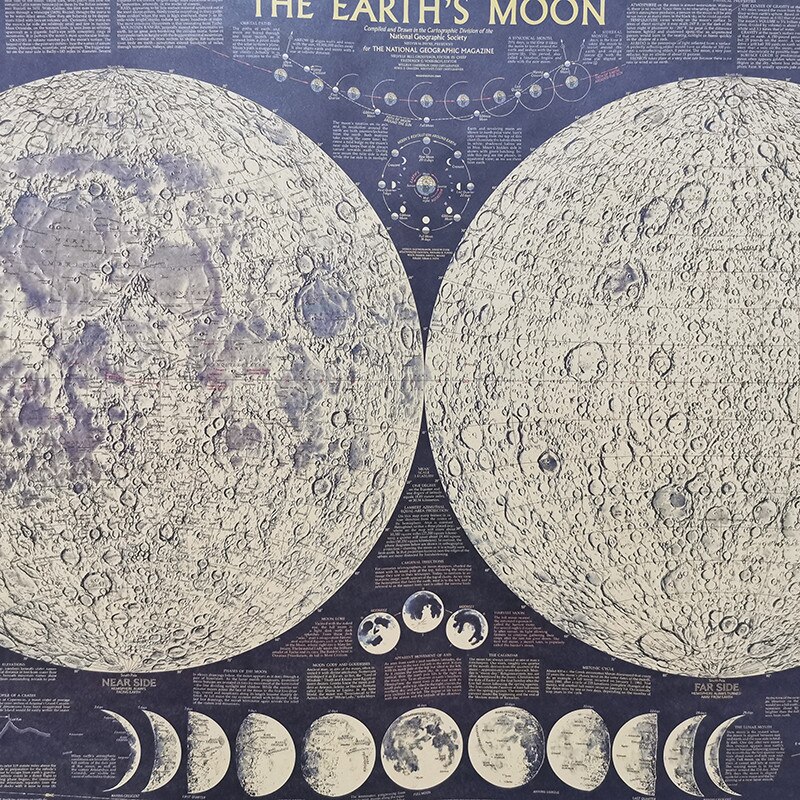Póster con mapa de la ciudad en inglés, imagen irreal de superficie de la Luna Negra, pegatina de pared Retro, póster de decoración, mapa de papel Kraft, 72,5x48cm, 1 pieza