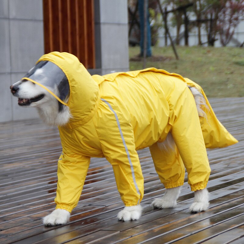 Chubasquero reflectante para perro, ropa impermeable con cremallera, mono de cuello alto con capucha para perros pequeños y grandes, mono de lluvia para Labrador: YELLOW / 11XL