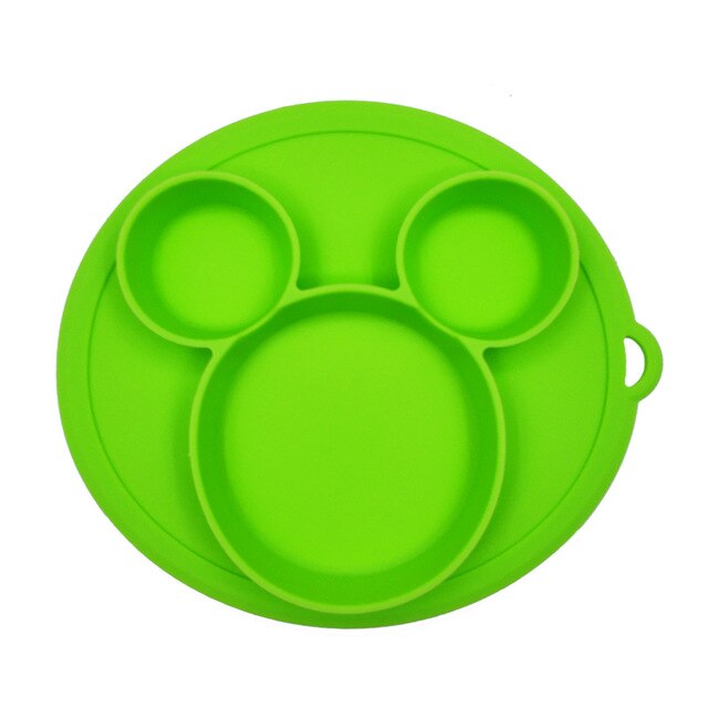 Plato para niños con cuenco de bebé de silicona, vajilla de alimentación sin BPA con succión: Green