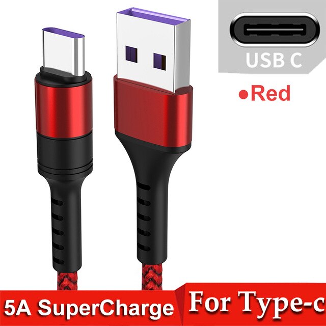 5A Type C USB Cable QC3.0 Fast Charging Wire Mobile Phone Cord USBC Type-C Kable for Huawei Mate 20 P30 P20 Pro Honor 9 10 Nova: Red