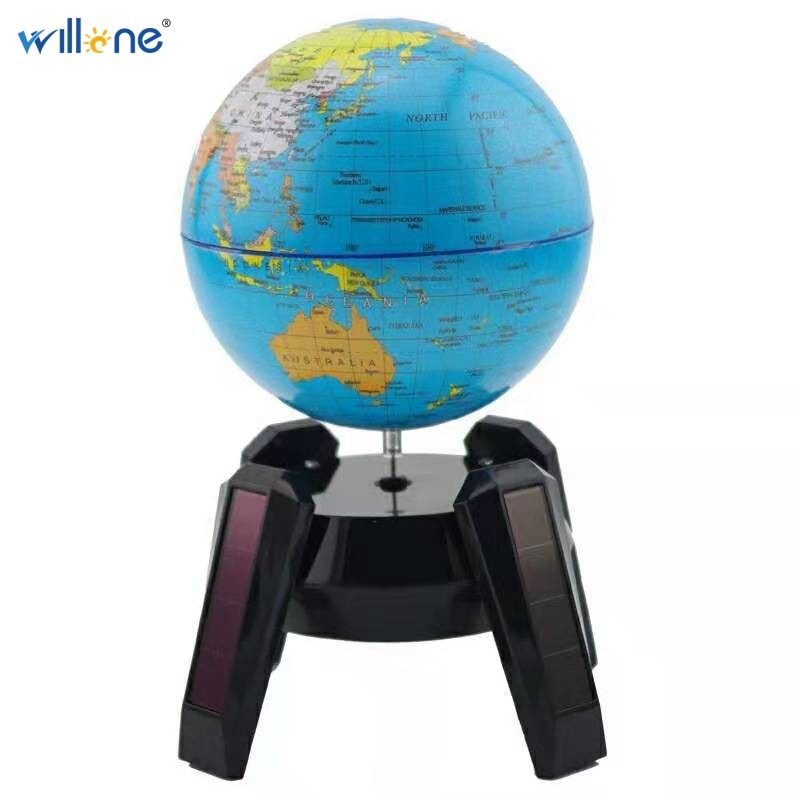 Willone 1 set Durable Rotating World Globe Map Solar Powered Room Office Table decoration for Kids Educational