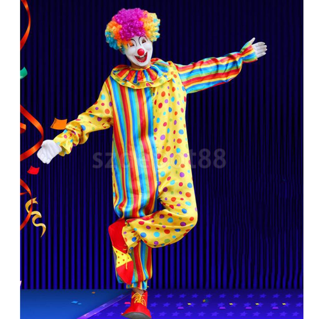 Circus Clown Kostuum Comedy Strepen Spotted Volwassen Outfit Party Halloween Carnaval Party Fancy Dress