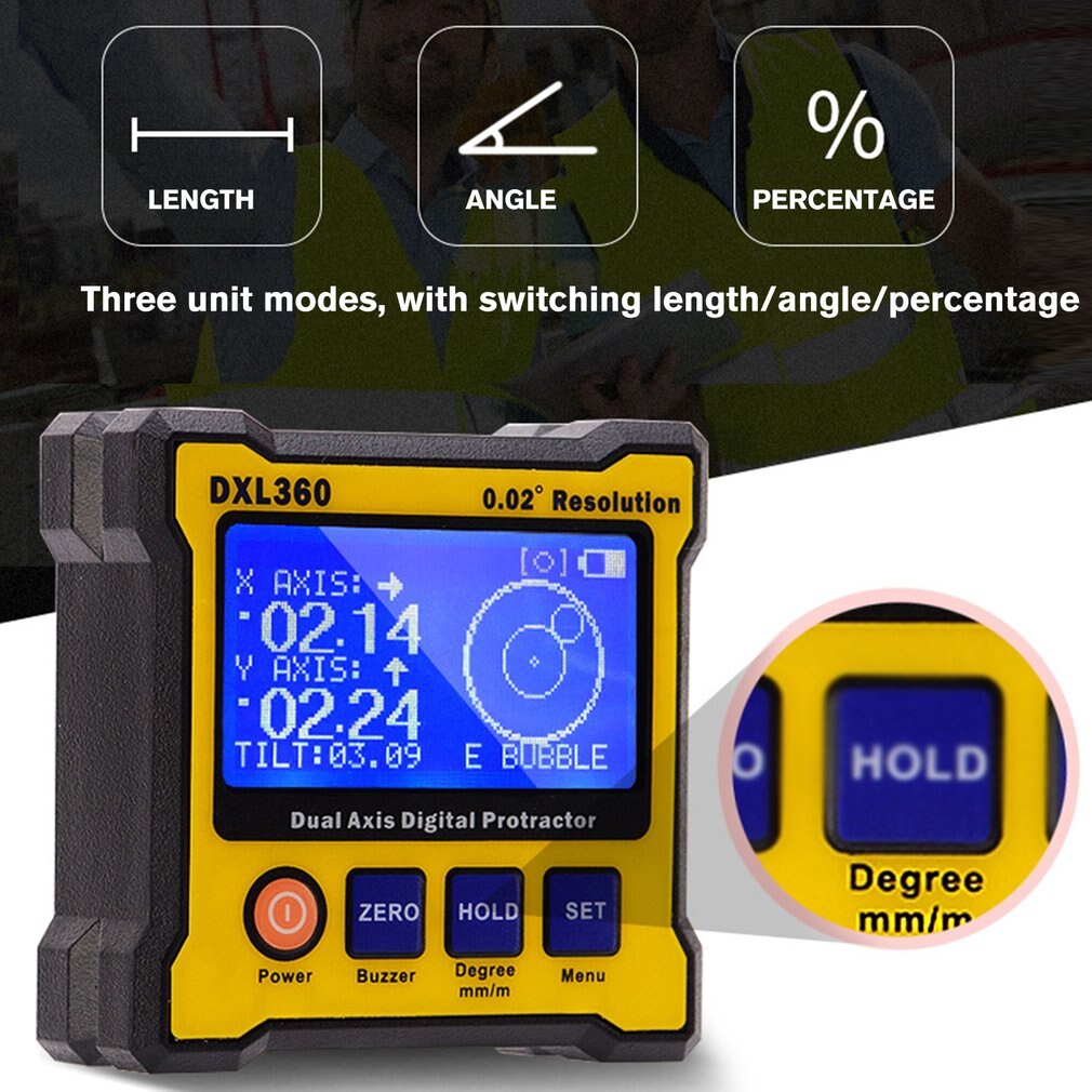 DXL360 Dual-axis Digital Display Level Gauge Angle Protractor Electronic Inclinometer Angle Meter Mini Level Magnetic Base