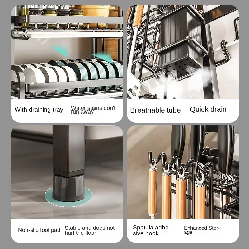 Haushalt Multifunktionale Küche Geschirr Rack Trocknen Lagerung Organizer Schalen Stäbchen Utensilien Schrank Arbeitsplatte Platzsparend