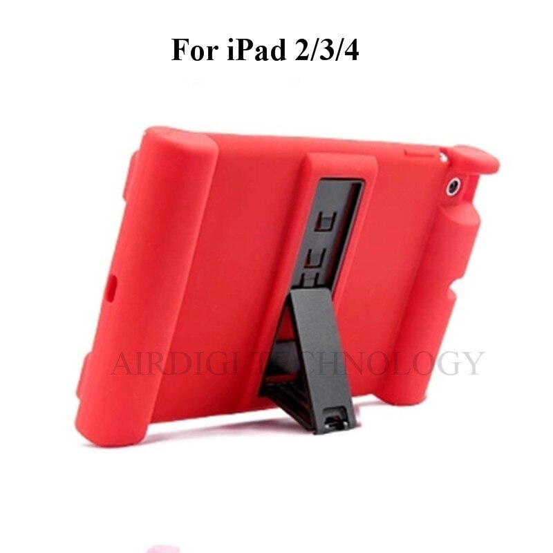 Shockproof Protective Case for Apple iPad 2/3/4 Silicone Proof Case Cover for Home Children Kids with: RED with Kickstand