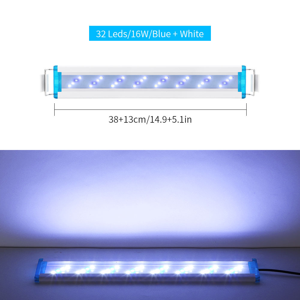 Éclairage led Super mince pour Aquarium 18-75CM, lampe Extensible et étanche à Clip pour Aquarium 90-260V: 38cm Blue White