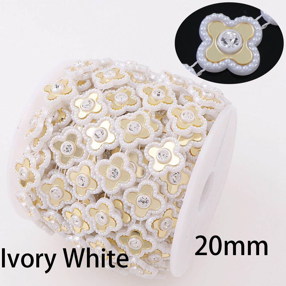 1 Yard Flower Series Rhinestone Chain ABS Pearl Jewelry Decor Wedding Dress Crafts Bridal Beads Appliques Garment Chain: DK-AA310