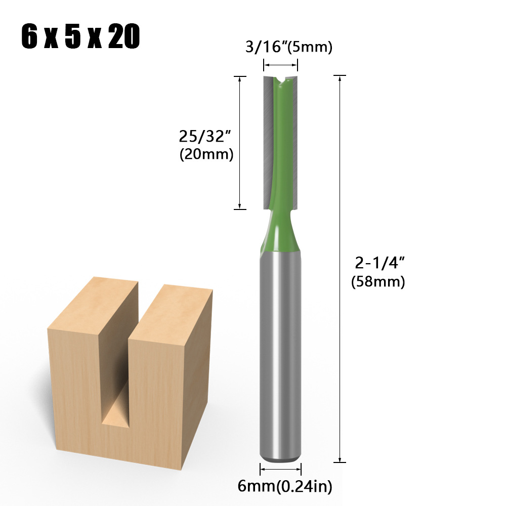 1/4 zoll 6mm Schaft Gerade Bit Fräser Einzigen Doppel Flöte Holz Schneider Hartmetall Router Bit Holzbearbeitung Werkzeug set: 6x5x20mm