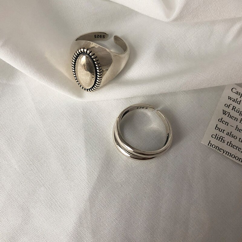 ANENJERY Most Popular Oval Shaped Thai Silver Color Ring For Women Men Double Layer Ring Punk Style Party Jewelry S-R793
