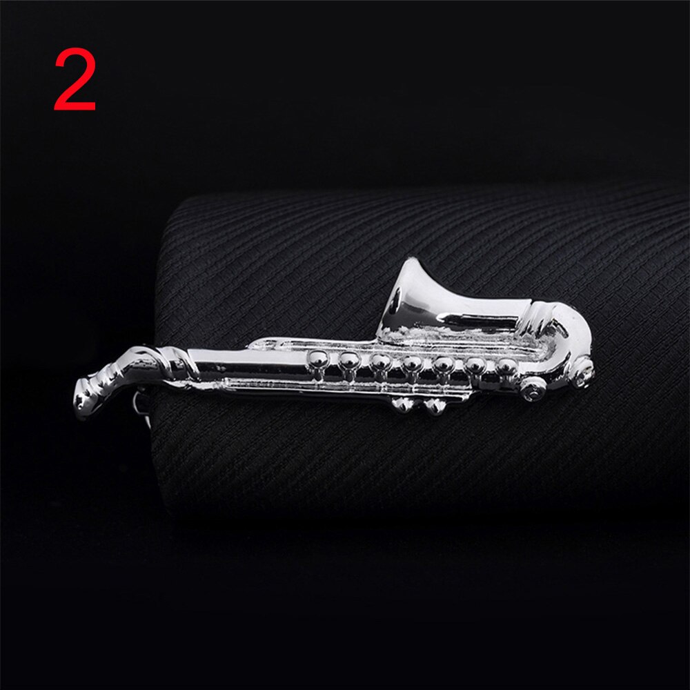1pc Men Tie Clip Fish Bone Leaf Guitar Feather Saxophone Multiple Styles Tone Metal Tie Clip Tie Bar Necktie Clips: 2
