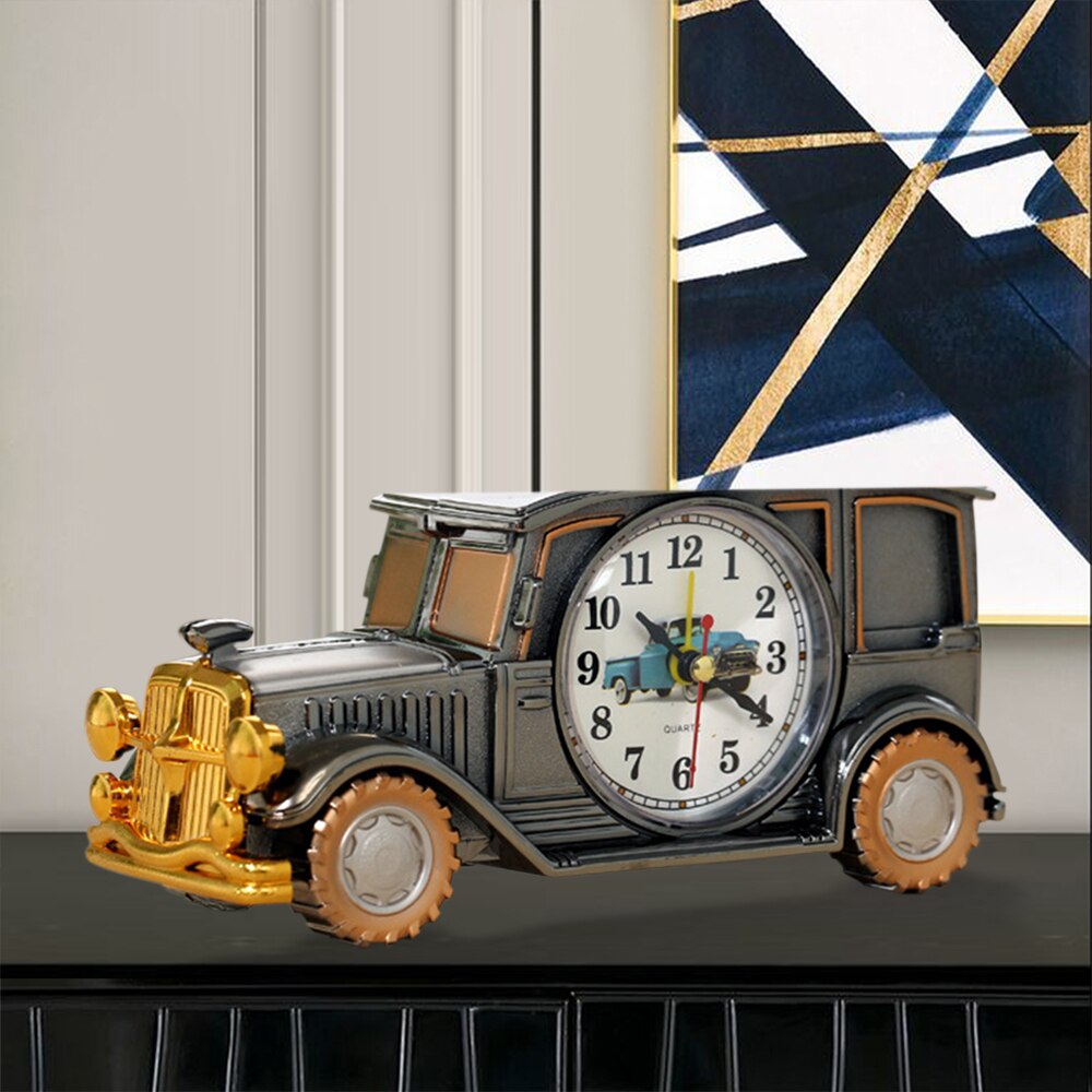 Klasyczny samochód kształt budzik zasilanie bateryjne ambona plastikowy analogowy budzik dla dzieci prezent Dom sypialnia wystrój stołu