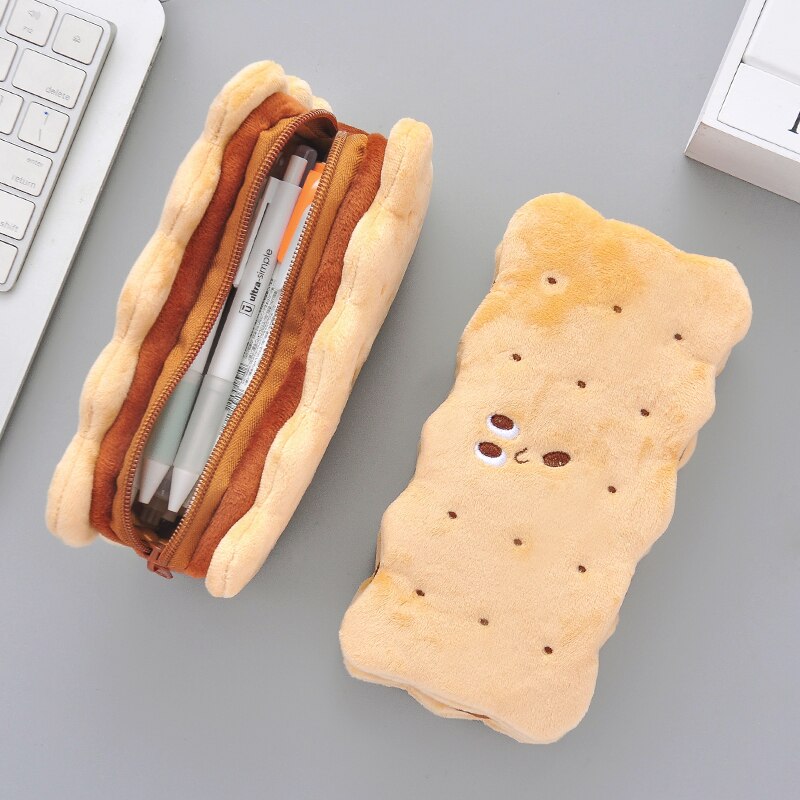 Kawaii Cookie Sand Biscuit Soft Plush Pencil Case Bag Cute Pencilcase Kids Birthday School Stationery